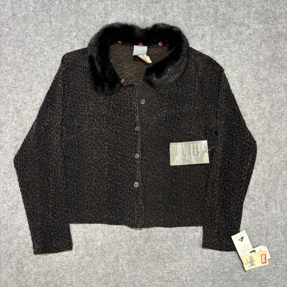 Rabbit Rabbit Rabbit Designs Leopard Print Faux Fur Collar Jacket 16M NWT